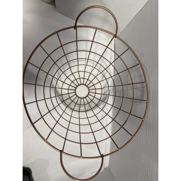 Industrial Style Round Copper Tone Metal Wire Storage Basket w/ Handles - Picture 7 of 10